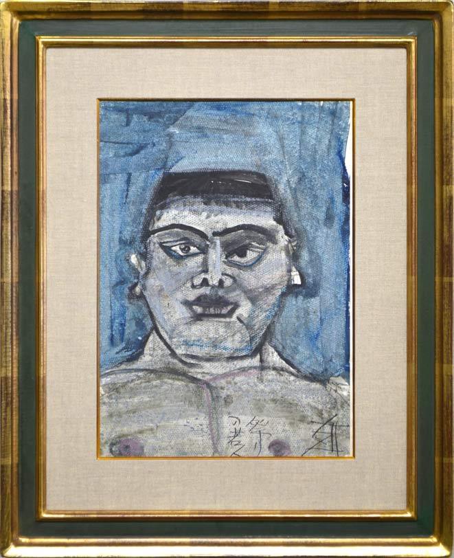 須田剋太「祭りの若人」グワッシュ(水彩画)・6号小