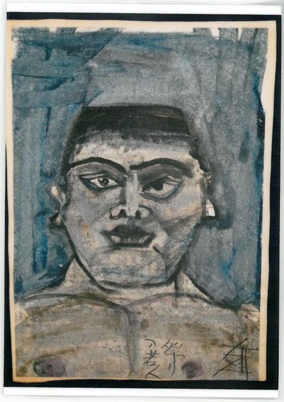 須田剋太「祭りの若人」グワッシュ(水彩画)・6号小 「須田剋太鑑定委員会」鑑定書(裏)