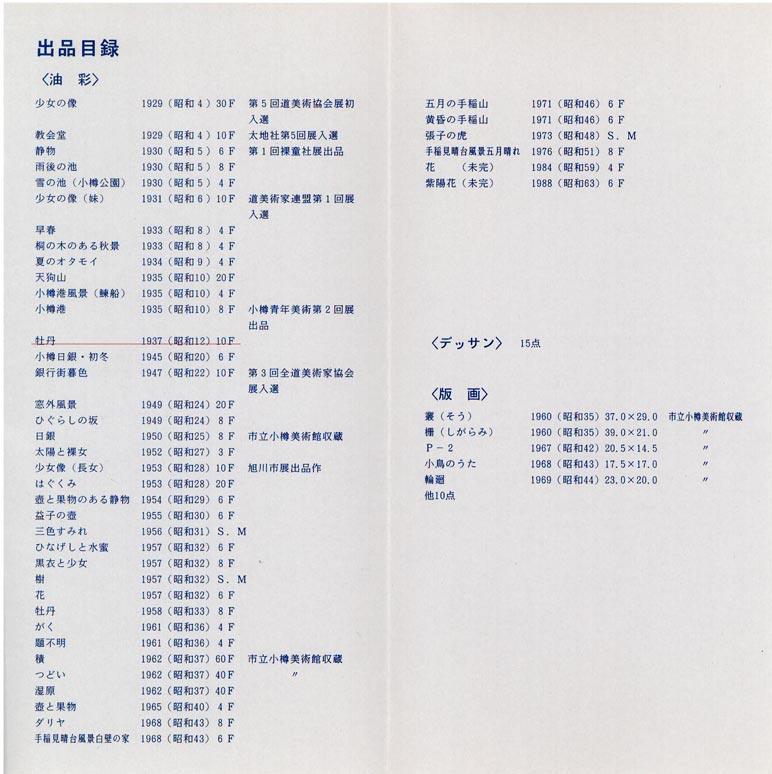 須田三代治「牡丹」油絵・F10号 遺作展出品目録 裏