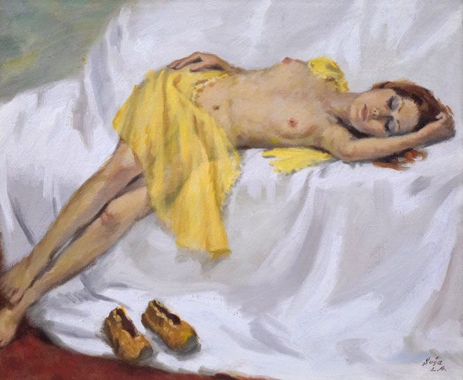 菅沼金六「裸婦（ロサンゼルスにて）」油絵・F8号　作品全体拡大画像