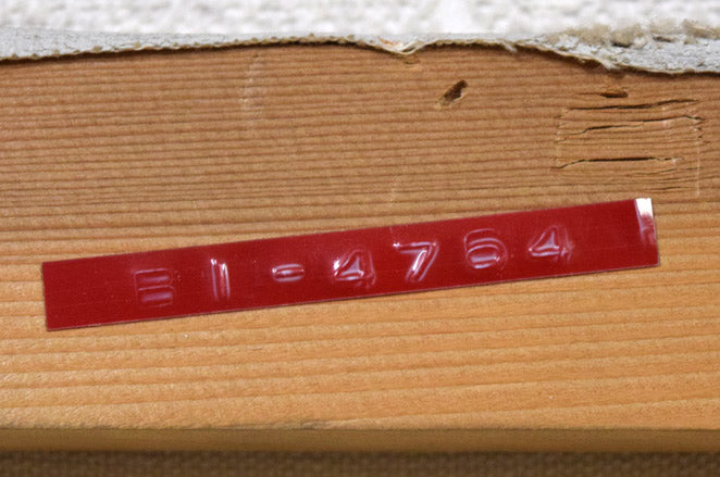 菅沼金六「裸婦(ロサンゼルスにて)」油絵・F8号 裏側拡大画像1(「一枚の繪」管理番号シール)