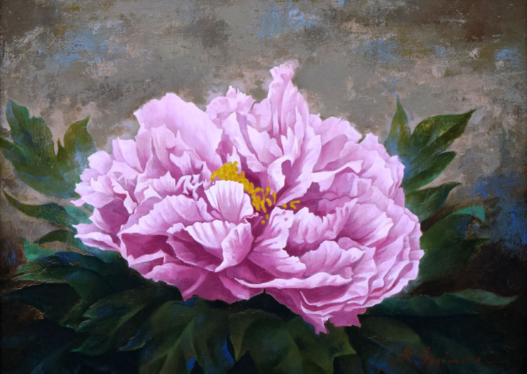 杉森企観明「牡丹」油絵・F4号 拡大部分