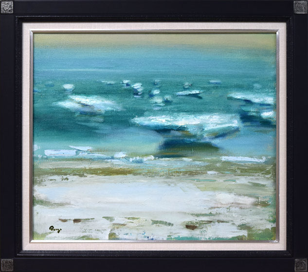 鷲見憲治「白い砂浜」油絵・F10号