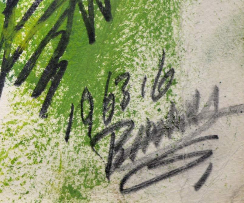 砂澤ビッキ「原生林」水彩画・1963年作 年記・サイン部分