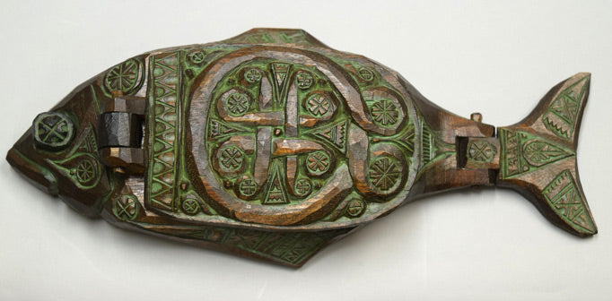 砂澤ビッキ「樹魚蓋付き小物入れ」木彫作品 画像1