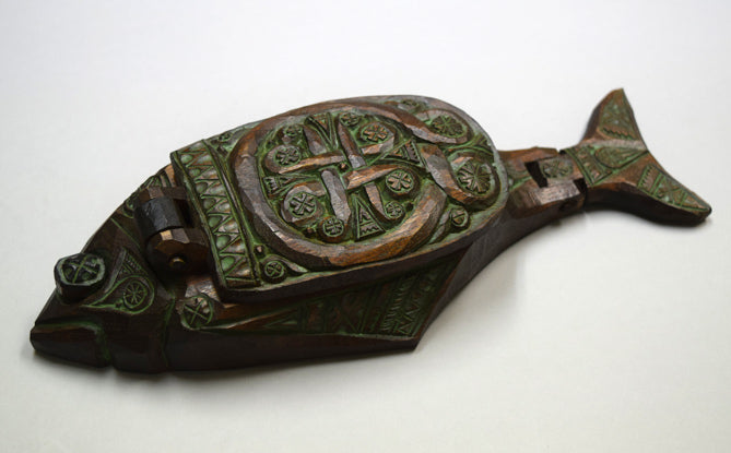 砂澤ビッキ「樹魚蓋付き小物入れ」木彫作品 画像2