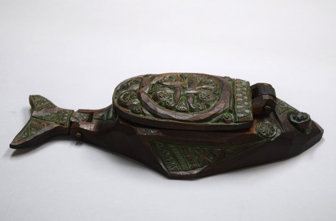 砂澤ビッキ「樹魚蓋付き小物入れ」木彫作品 画像6