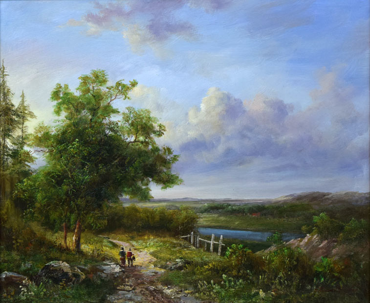 スティーブン リガード(STEAVEN RIGUAD)「湖水へ続く道」油絵・F12号 作品全体画像