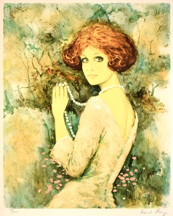 ベルナール シャロワ(BERNARD CHAROY)「真珠のネックレス」リトグラフ 作品全体画像