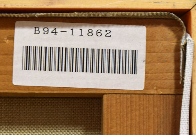 多田博一「パミールの道」油絵・F6号 裏書き拡大画像2(「一枚の繪」管理番号シール)