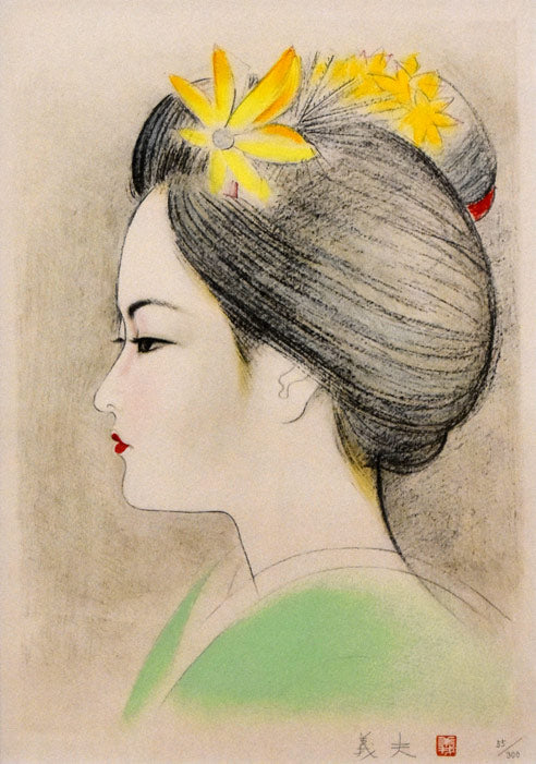 高木義夫「舞妓」リトグラフ 拡大部分