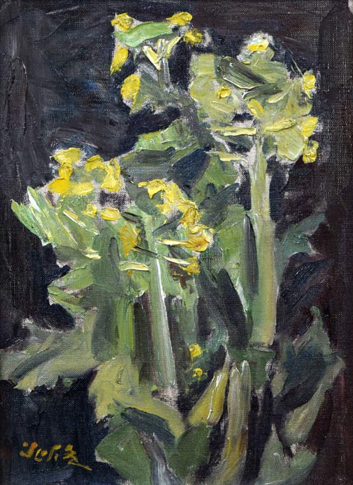 高橋北修「やちぶきの花」油絵・F4号 作品全体拡大画像