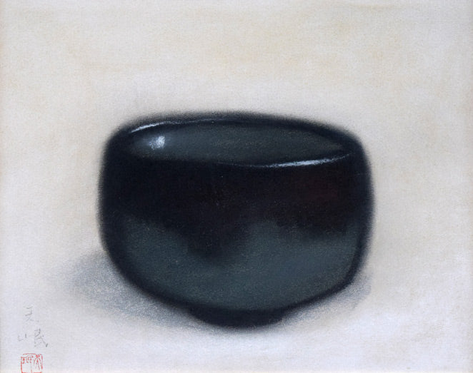 高橋天岷「黒楽茶碗」パステル画・F3号 作品全体拡大画像