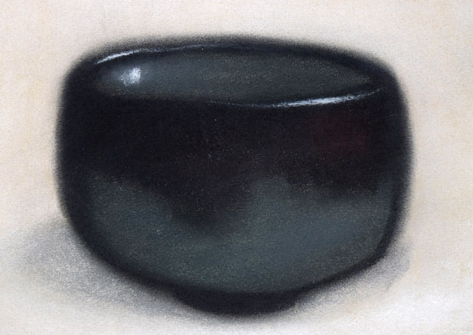 高橋天岷「黒楽茶碗」パステル画・F3号 拡大画像1