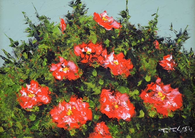 高橋哲夫「ハマナス」油絵・F4号 作品全体拡大画像