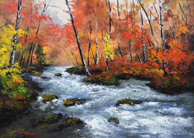 高橋哲夫「奥入瀬渓流」油絵・P30号 作品全体拡大画像