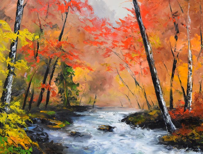 高橋哲夫「奥入瀬渓流」油絵・P30号 拡大画像1