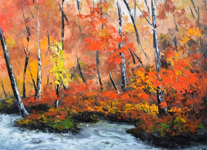 高橋哲夫「奥入瀬渓流」油絵・P30号 拡大画像2