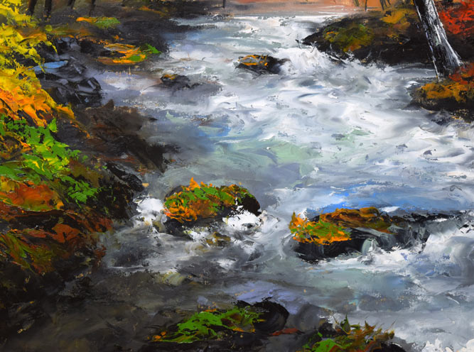 高橋哲夫「奥入瀬渓流」油絵・P30号 拡大画像3