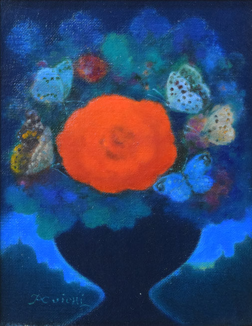 鷹山宇一「朝の花」油絵・F0号 作品全体画像