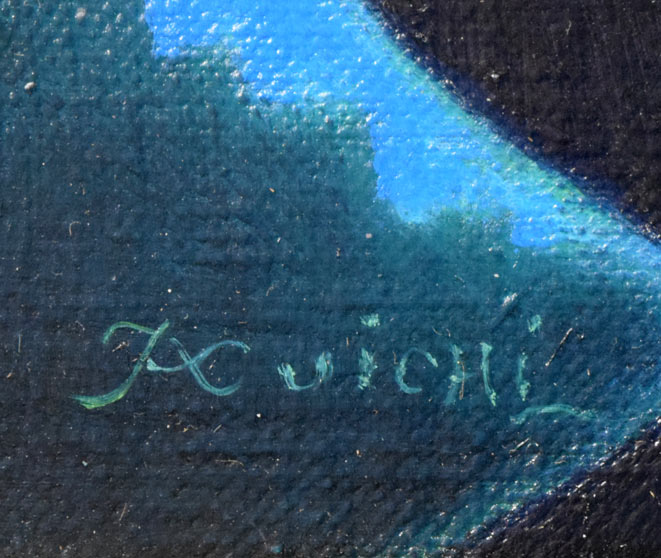 鷹山宇一「朝の花」油絵・F0号 サイン拡大画像