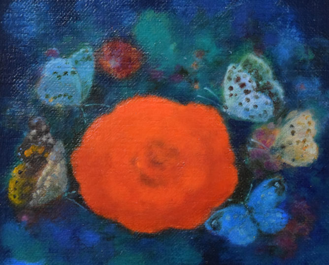 鷹山宇一「朝の花」油絵・F0号 拡大画像1