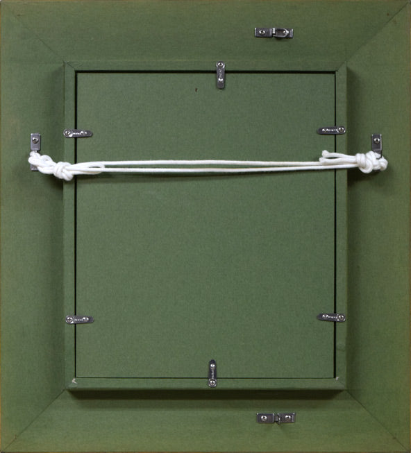 鷹山宇一「朝の花」油絵・F0号 額縁裏側画像