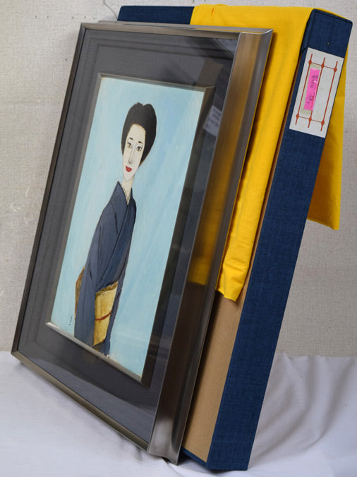 高沢圭一「袷(あわせ)(月刊クォリティ表紙絵原画)」油絵・F6号 付属品(布タトウ箱、黄袋付き)