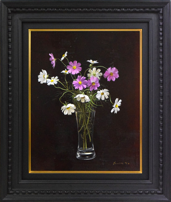 竹尾文夫「コスモス」油絵・F6号