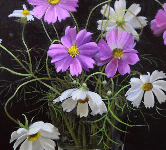 竹尾文夫「コスモス」油絵・F6号 拡大画像3