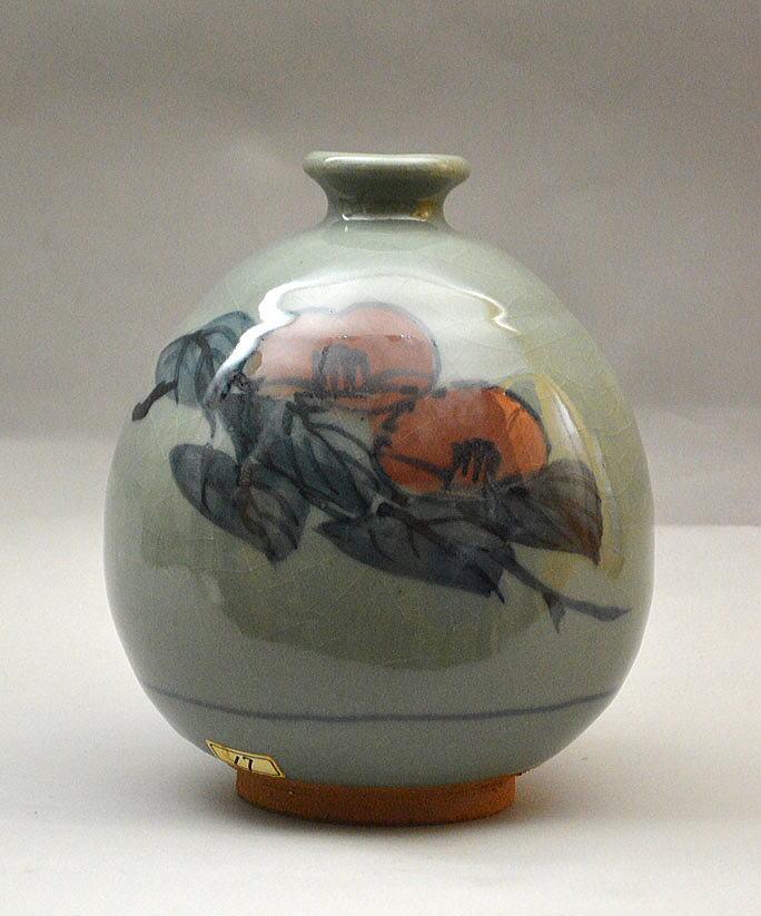 田村 耕一(人間国宝)「青磁椿文壺」共箱 正面