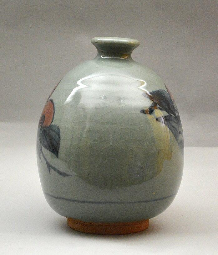 田村 耕一(人間国宝)「青磁椿文壺」共箱 側面1