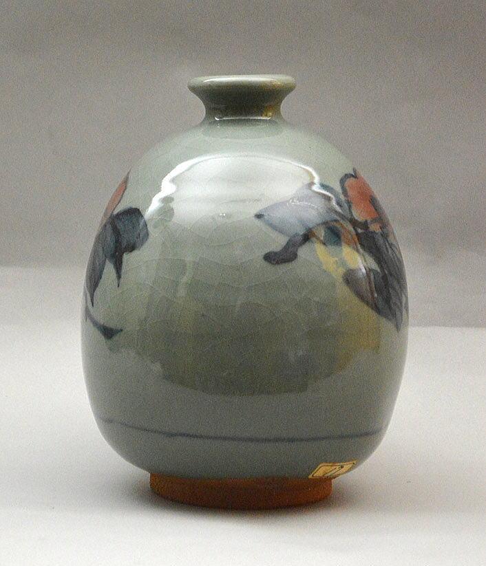 田村 耕一(人間国宝)「青磁椿文壺」共箱 側面2