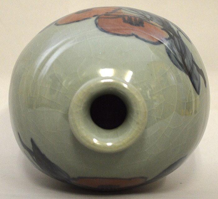 田村 耕一(人間国宝)「青磁椿文壺」共箱 上から見た画像