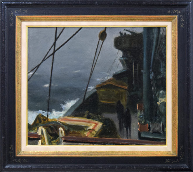 田辺三重松「北洋の輸送船（エスキース作品）」油絵・F10号