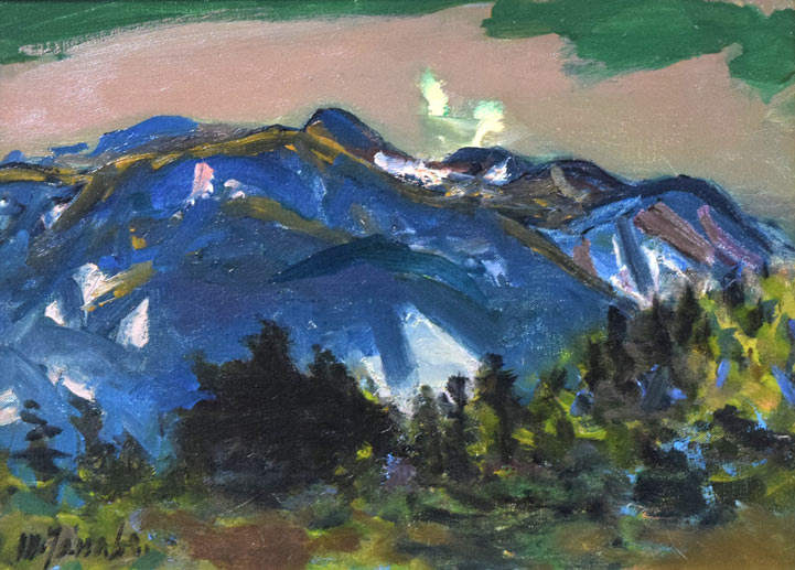 田辺三重松「残雪のある十勝山脈（北海道）」油絵・F4号　作品全体拡大画像