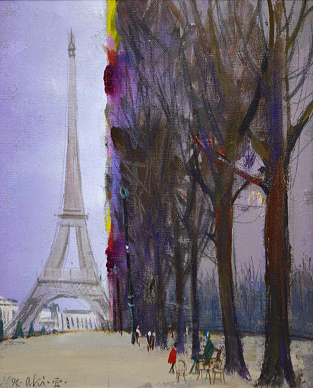 田中 亜木男「早春(パリ)」油絵・F3号・1974年作 拡大部分