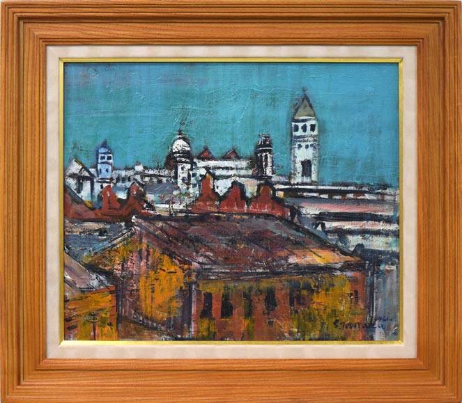 田中祥三「ビルマ・ラングーン展望(ミャンマー)」油絵・F8号