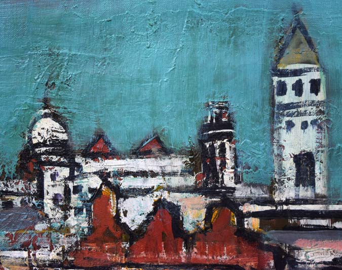 田中祥三「ビルマ・ラングーン展望(ミャンマー)」油絵・F8号 拡大画像2