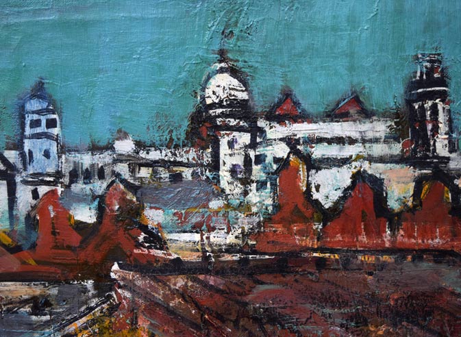 田中祥三「ビルマ・ラングーン展望(ミャンマー)」油絵・F8号 拡大画像1