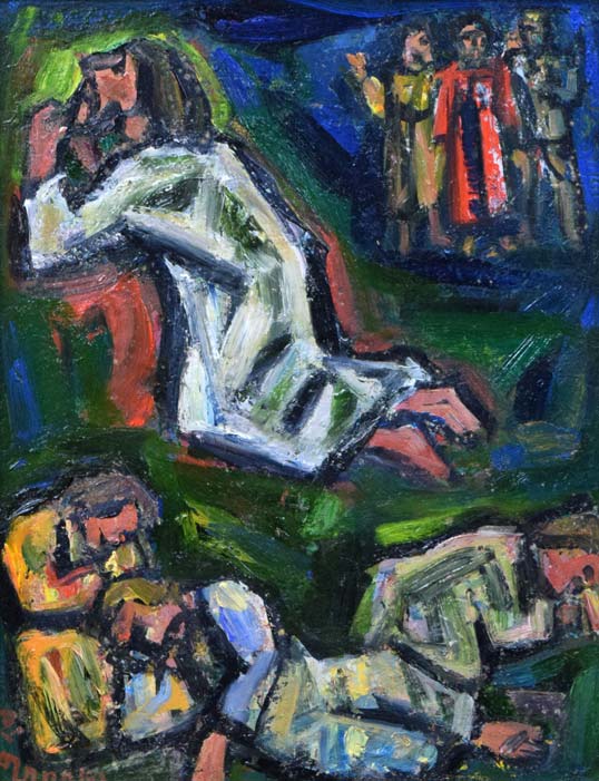 田中忠雄「ゲッセマネの祈り」油絵・F6号 作品全体拡大画像