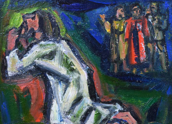 田中忠雄「ゲッセマネの祈り」油絵・F6号 拡大画像1