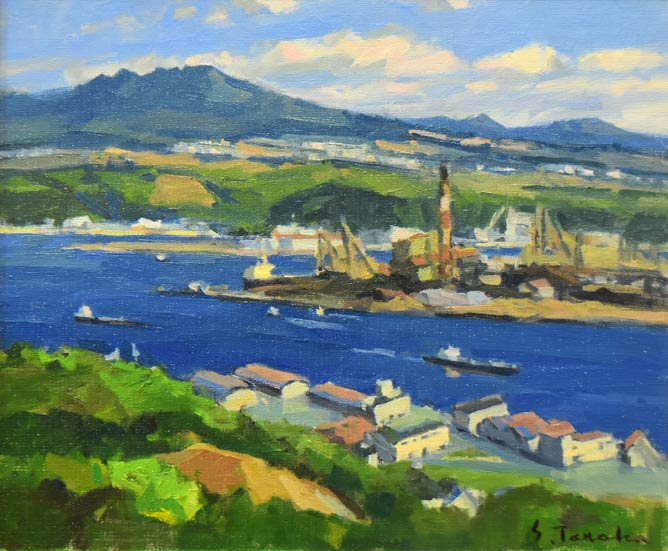 田中進「室蘭港」油絵・F8号 作品全体拡大画像