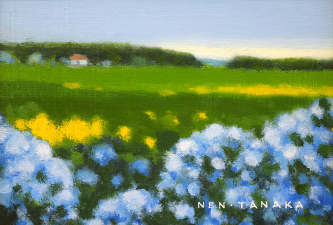 田中稔「あじさい風景」油絵・SM 作品全体拡大画像