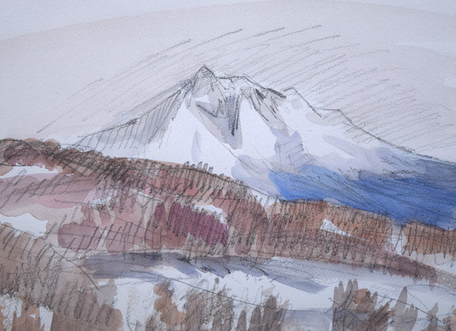 田中良「斜里岳」水彩画 拡大画像1