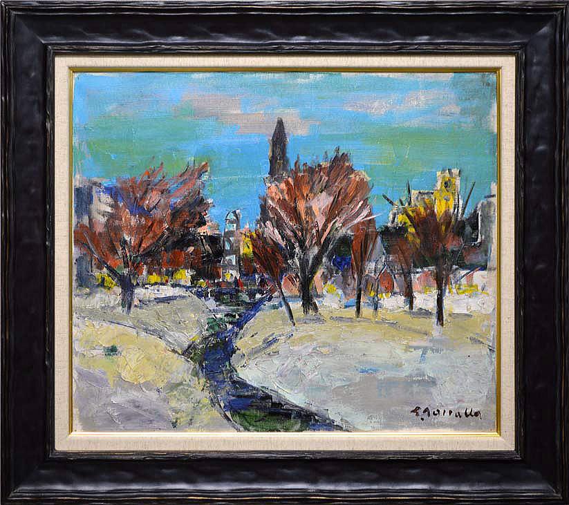 田中 祥三「創成川畔(札幌)」油絵・F10号