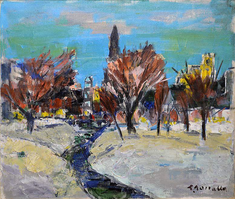 田中 祥三「創成川畔(札幌)」油絵・F10号 拡大部分