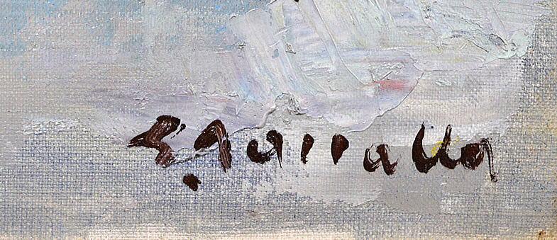 田中 祥三「創成川畔(札幌)」油絵・F10号 サイン部分