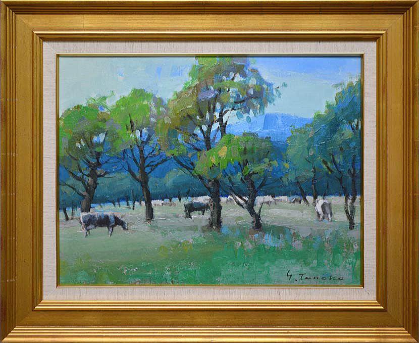 田中 進「放牧(『農家の友』1983年6月号表紙絵原画)」油絵・F6号