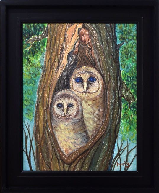 谷口一芳「ふくろう」油絵・F6号